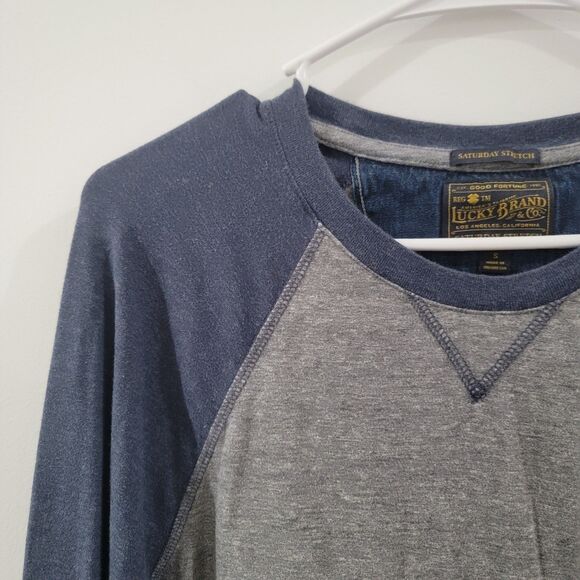 Lucky Brand Mens Saturday Stretch Shirt Size Small Raglan Vneck Long Sleeve Gray - Picture 3 of 6
